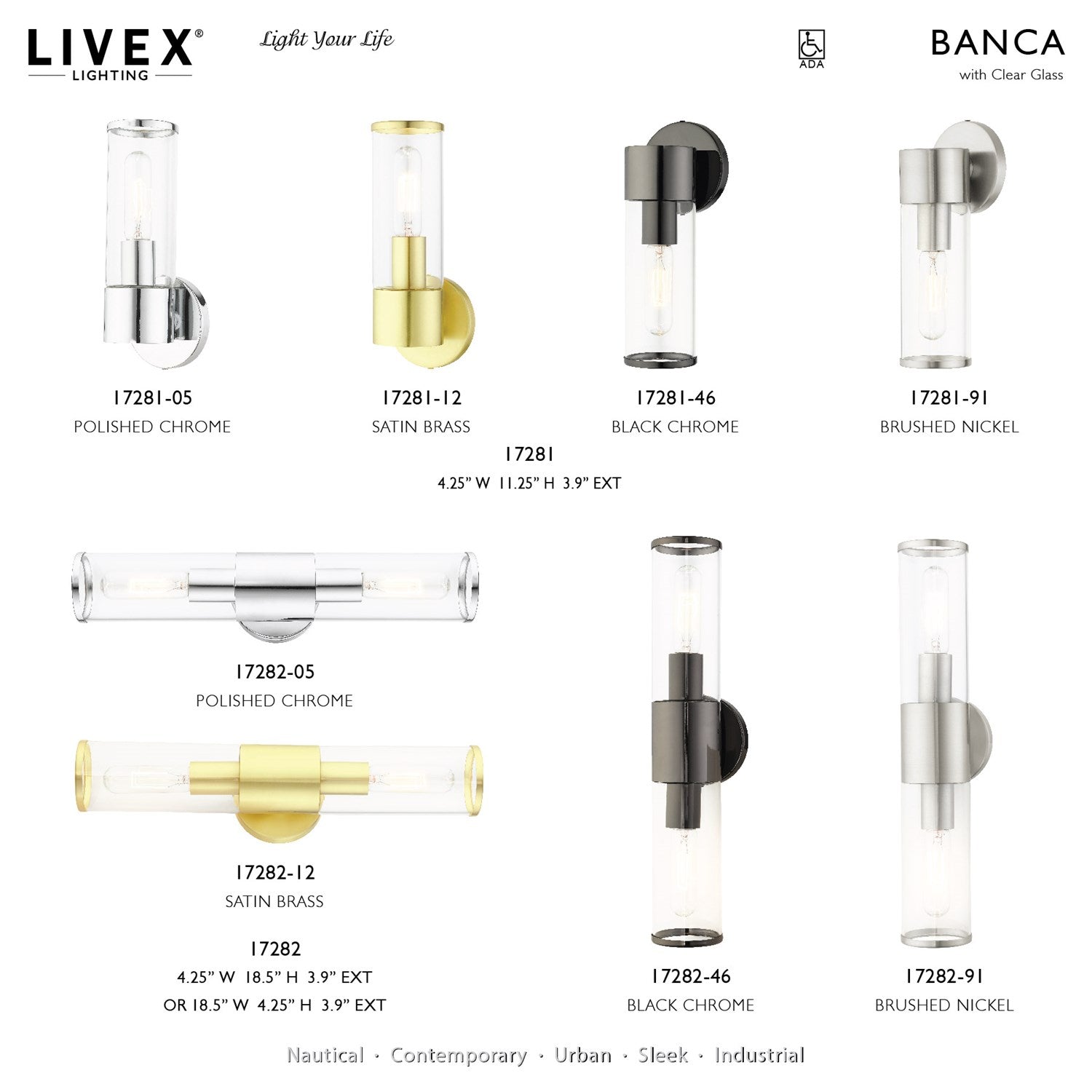 2 Light Brushed Nickel Ada Vanity Sconce