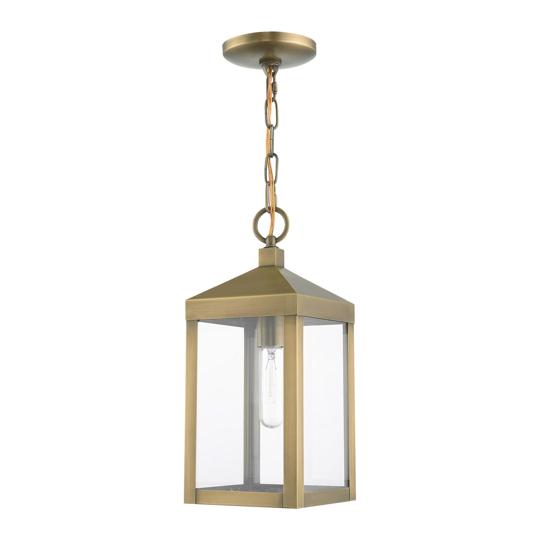 1 Light Antique Brass Outdoor Pendant Lantern