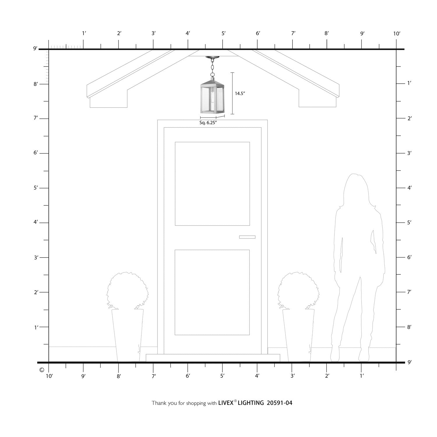 1 Light Black Outdoor Pendant Lantern