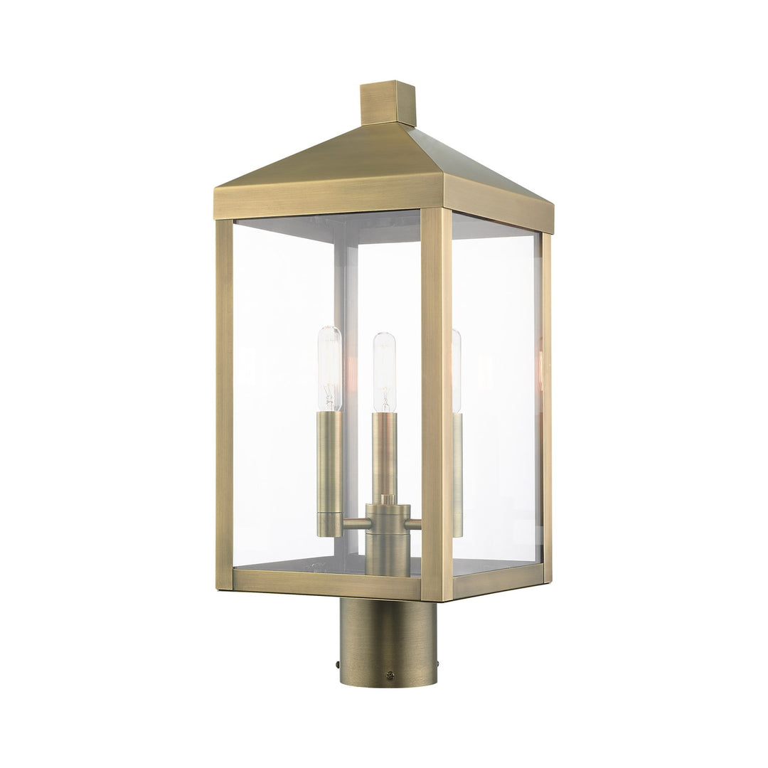 3 Light Antique Brass Outdoor Post Top Lantern by Livex Lighting
