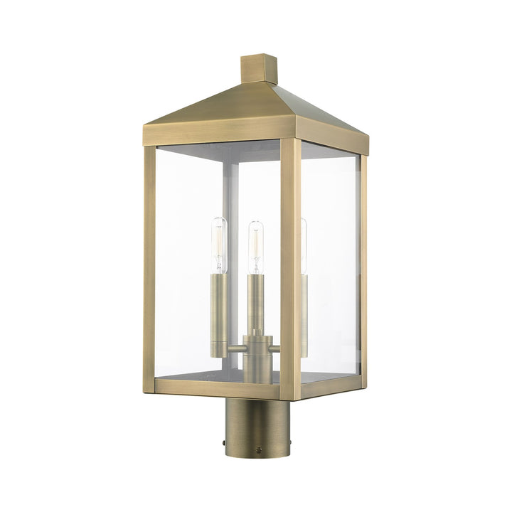 3 Light Antique Brass Outdoor Post Top Lantern