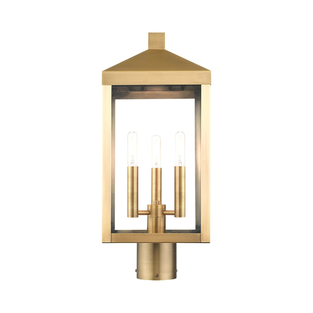 3 Light Antique Brass Outdoor Post Top Lantern