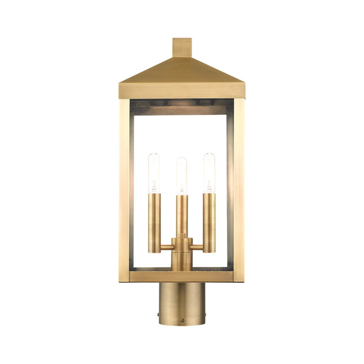 3 Light Antique Brass Outdoor Post Top Lantern