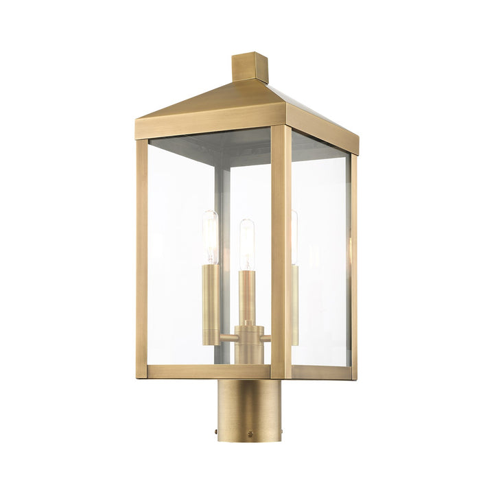 3 Light Antique Brass Outdoor Post Top Lantern