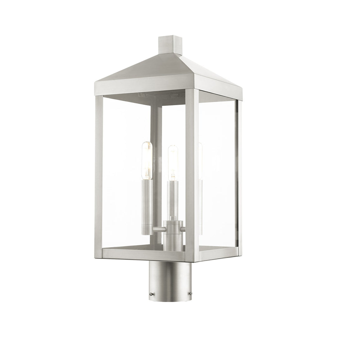 3 Light Brushed Nickel Outdoor Post Top Lantern by Livex Lighting