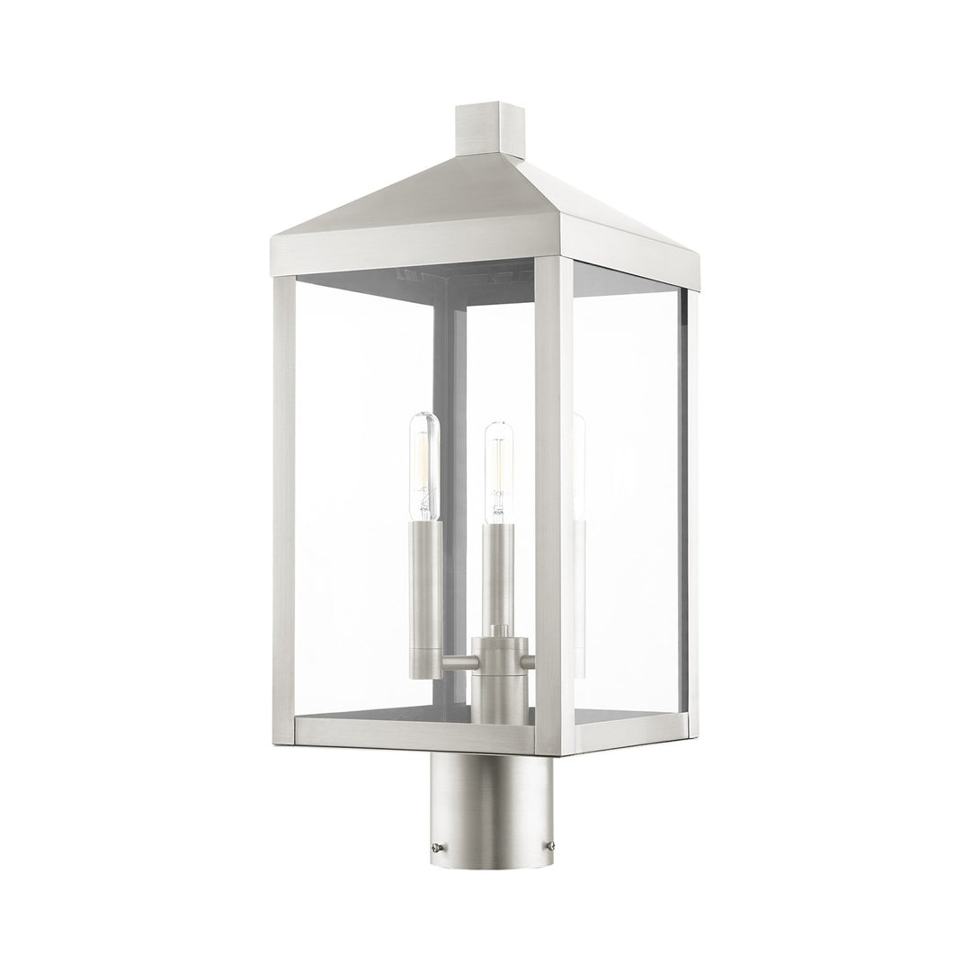 3 Light Brushed Nickel Outdoor Post Top Lantern