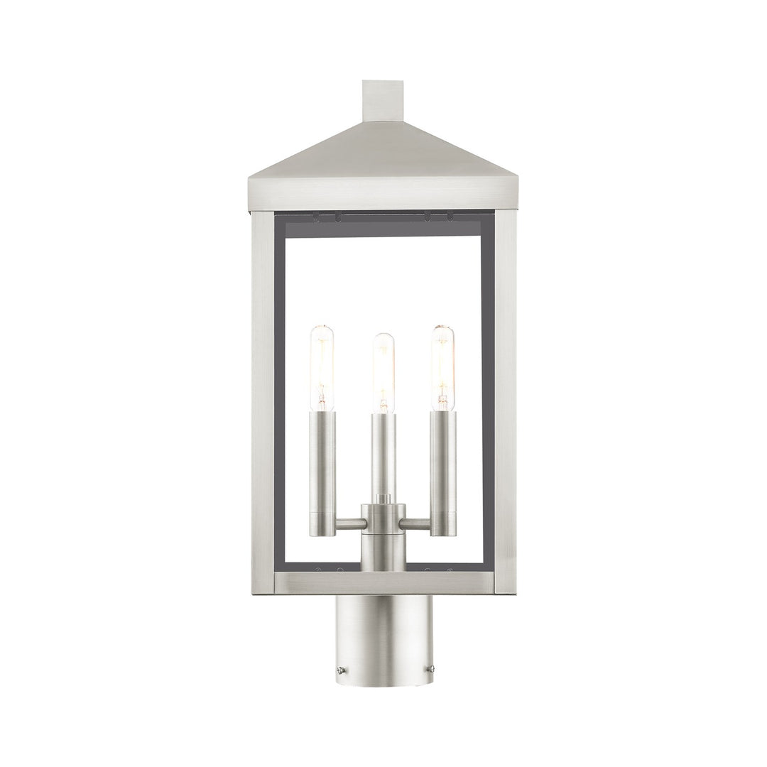 3 Light Brushed Nickel Outdoor Post Top Lantern