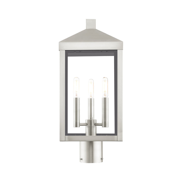 3 Light Brushed Nickel Outdoor Post Top Lantern