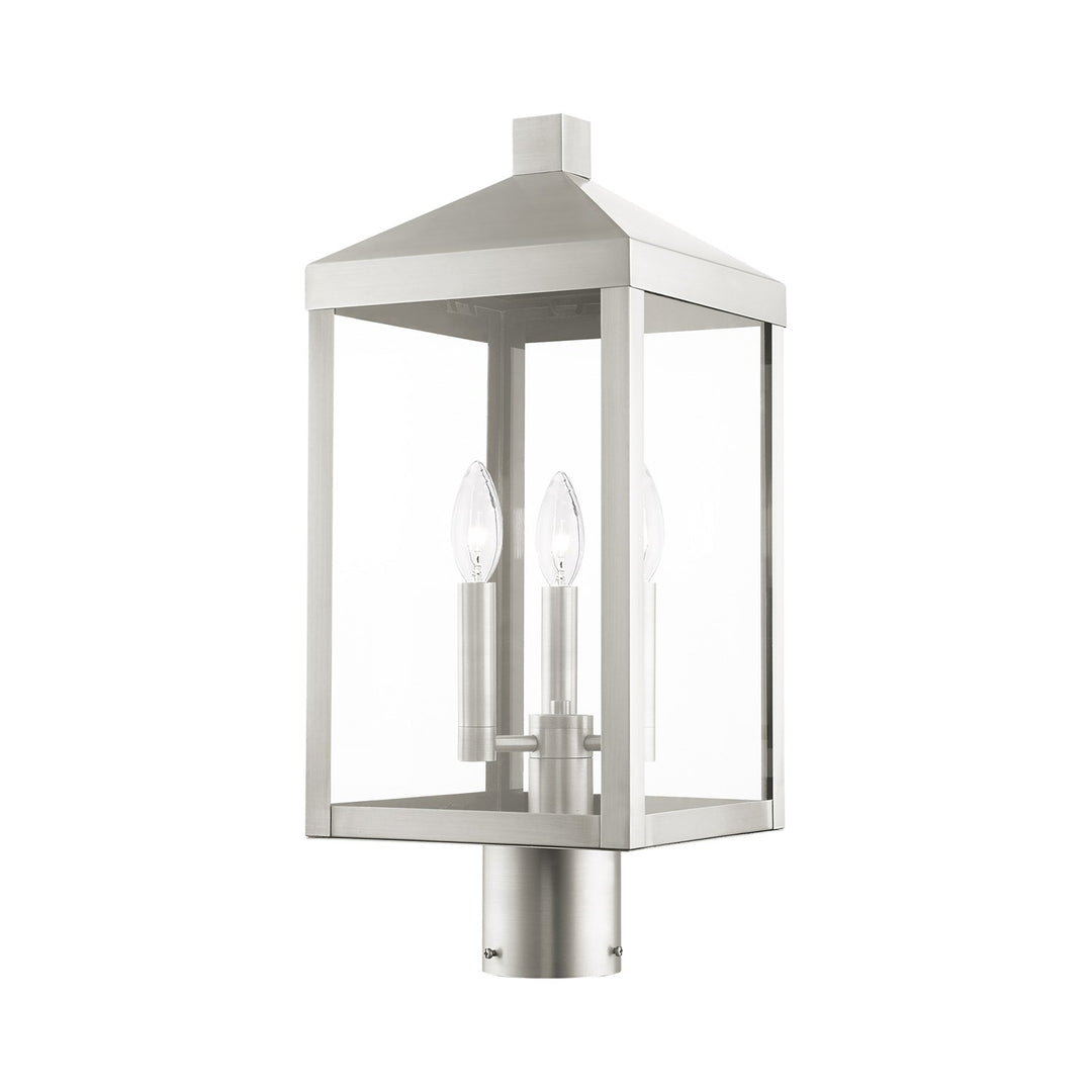 3 Light Brushed Nickel Outdoor Post Top Lantern