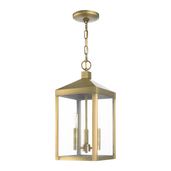 3 Light Antique Brass Outdoor Pendant Lantern