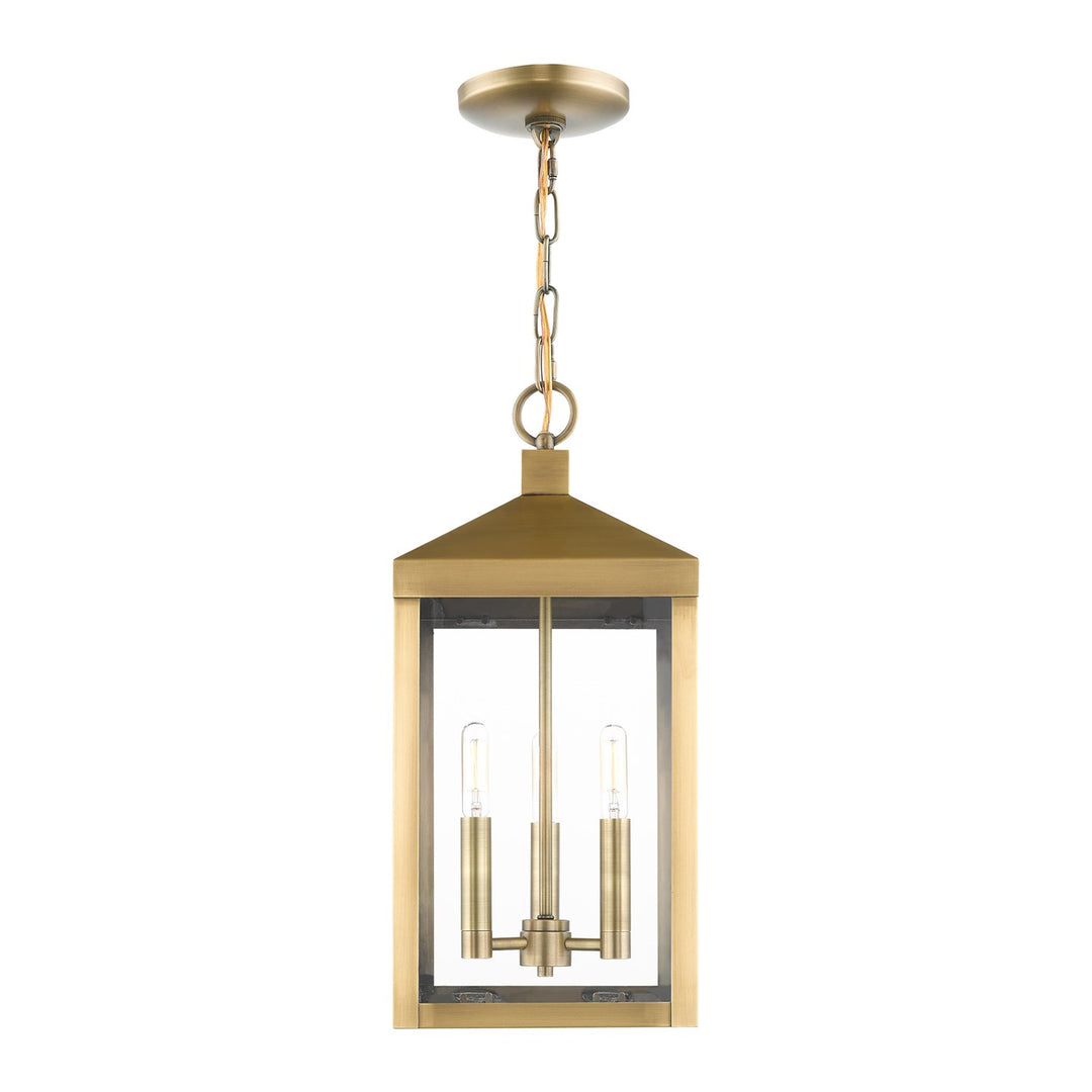 3 Light Antique Brass Outdoor Pendant Lantern