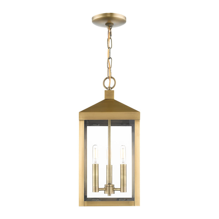 3 Light Antique Brass Outdoor Pendant Lantern