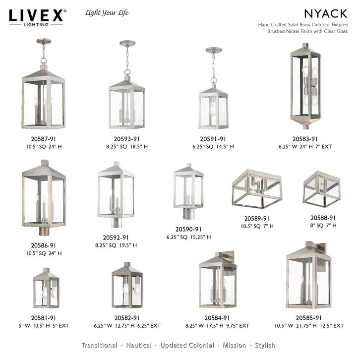 3 Light Brushed Nickel Outdoor Pendant Lantern