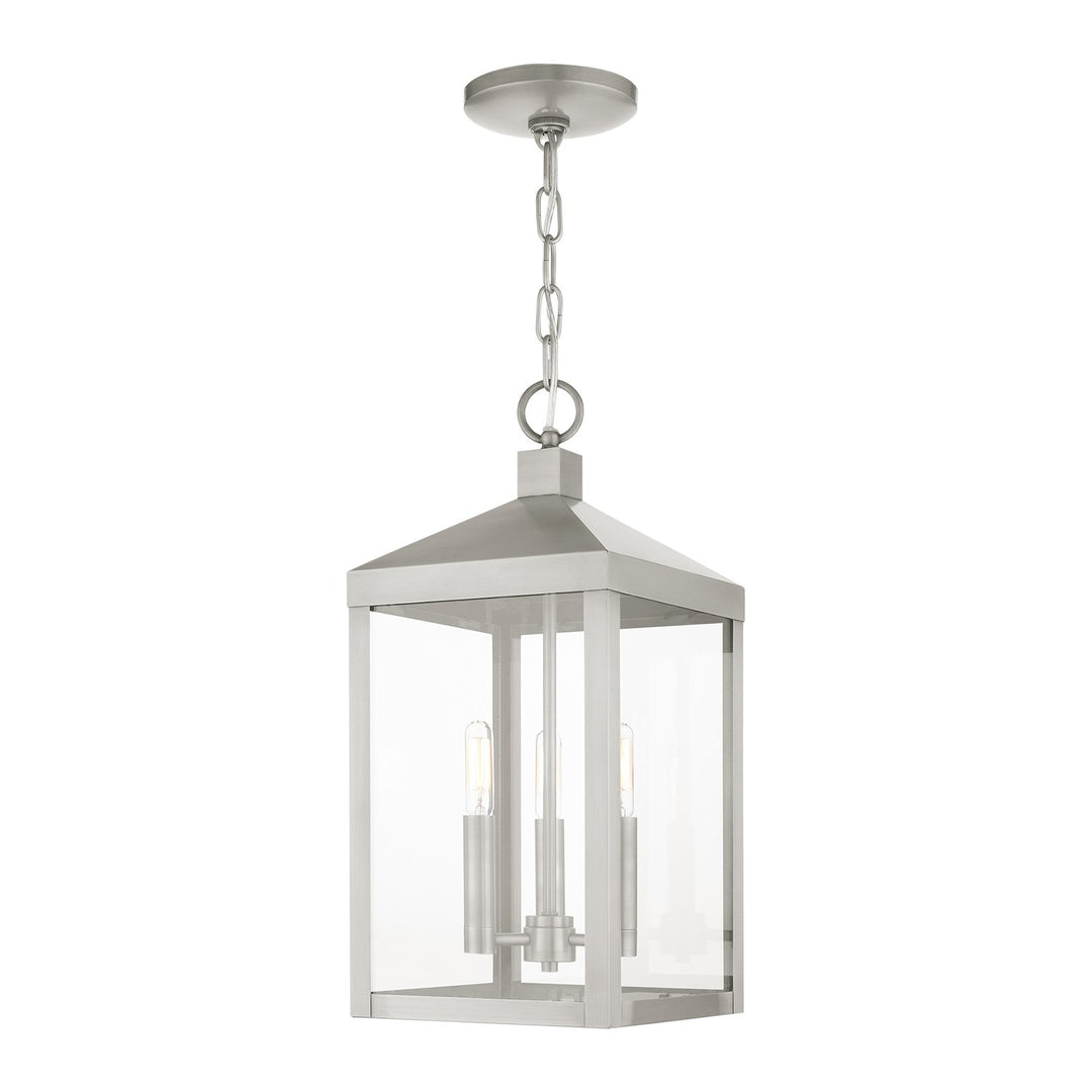 3 Light Brushed Nickel Outdoor Pendant Lantern