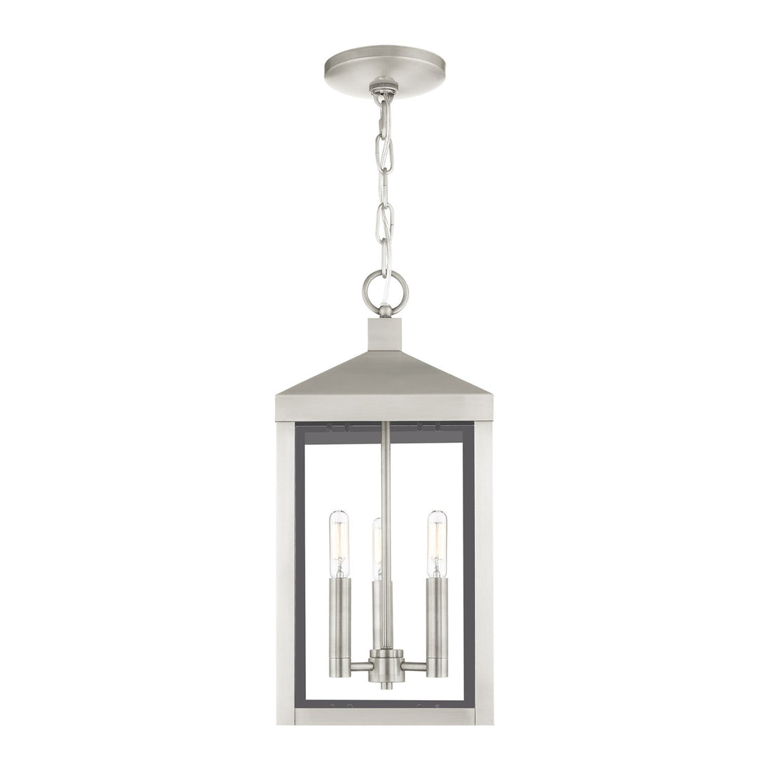 3 Light Brushed Nickel Outdoor Pendant Lantern