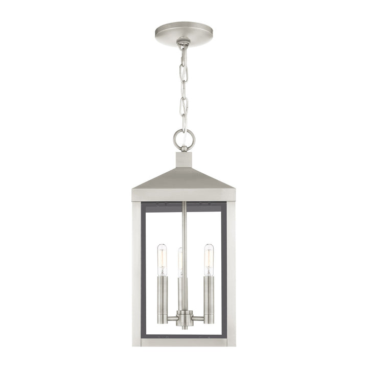 3 Light Brushed Nickel Outdoor Pendant Lantern