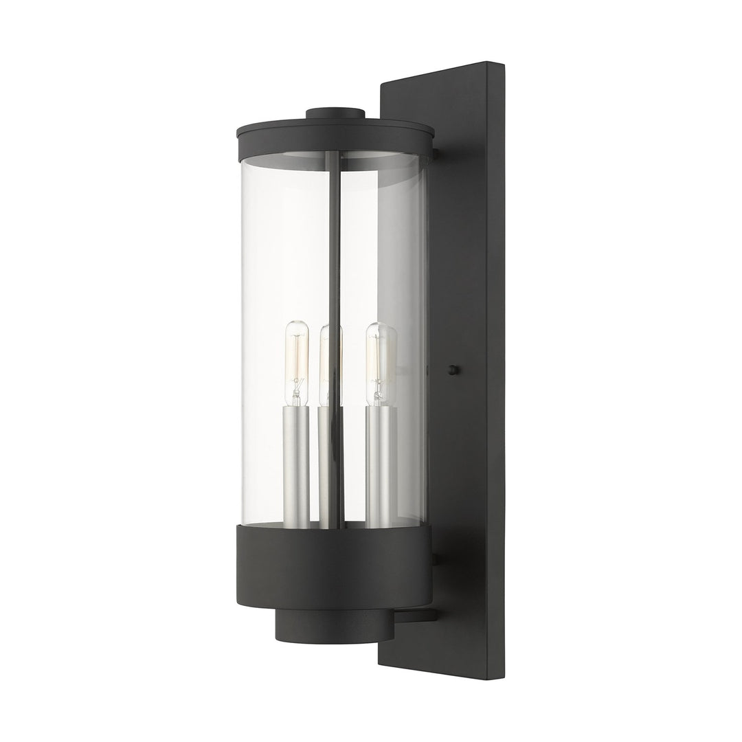 3 Light Textured Black Outdoor Wall Lantern