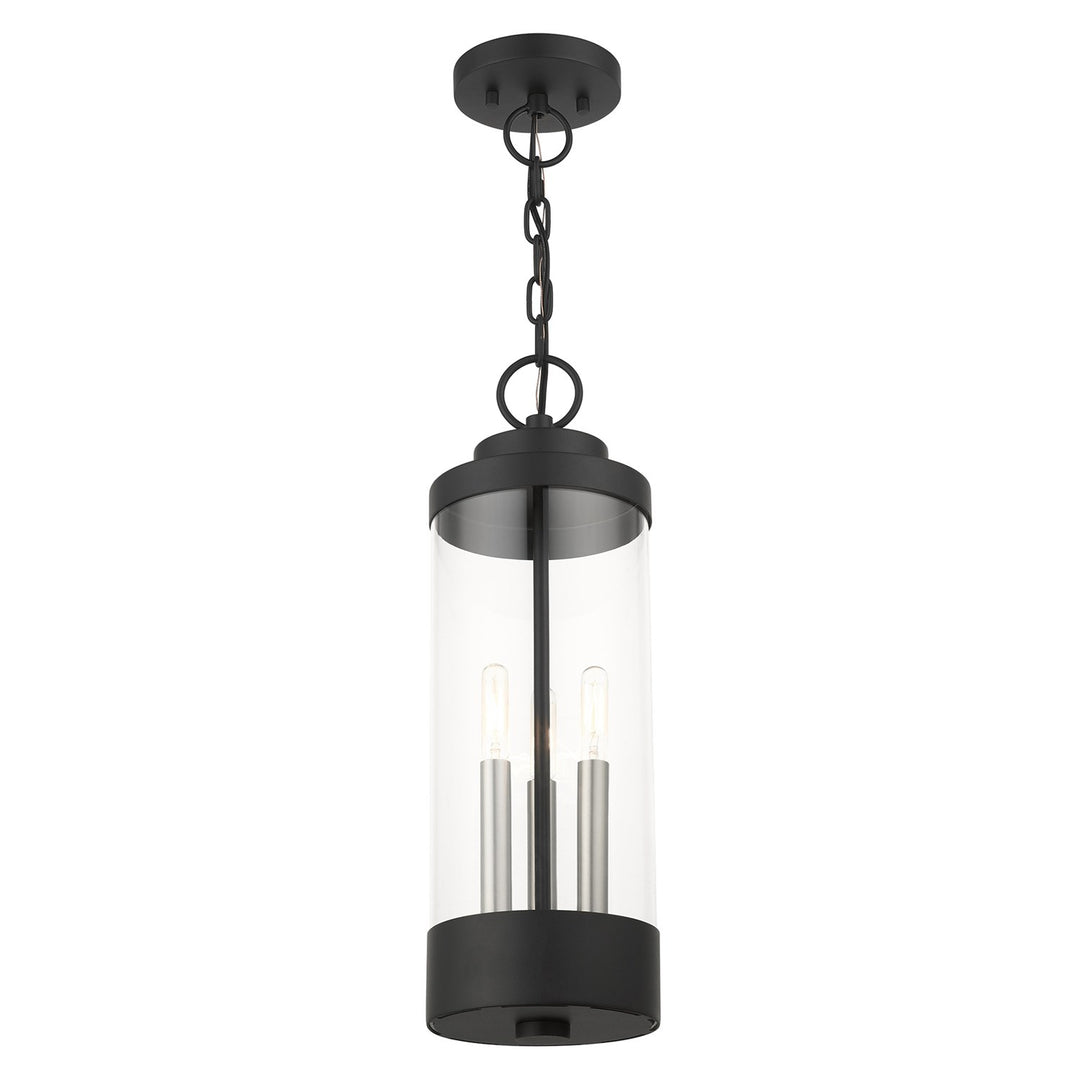 3 Light Textured Black Outdoor Pendant Lantern