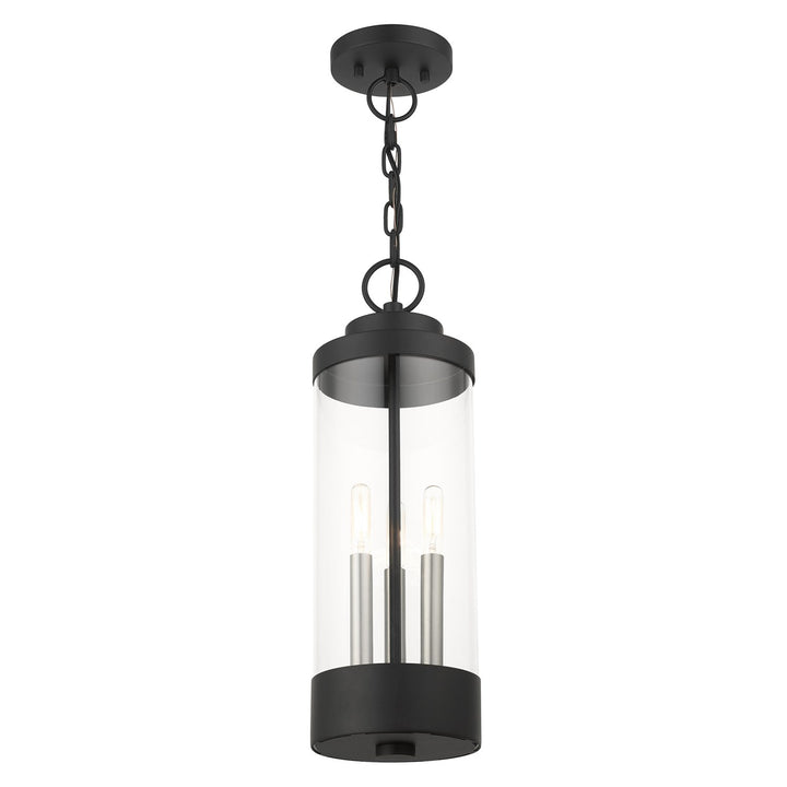 3 Light Textured Black Outdoor Pendant Lantern