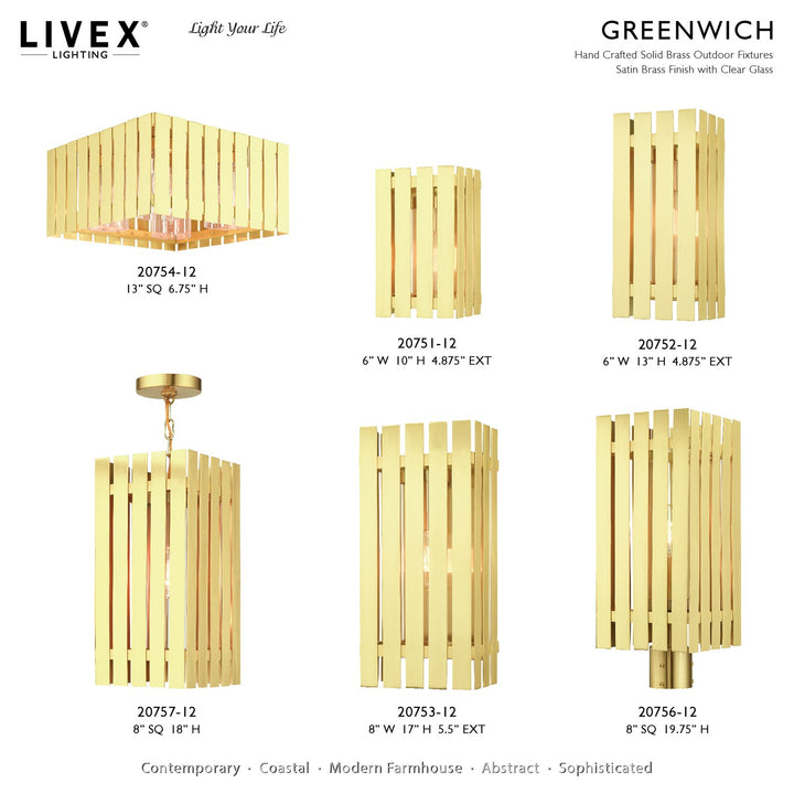 1 Light Satin Brass Outdoor Pendant Lantern