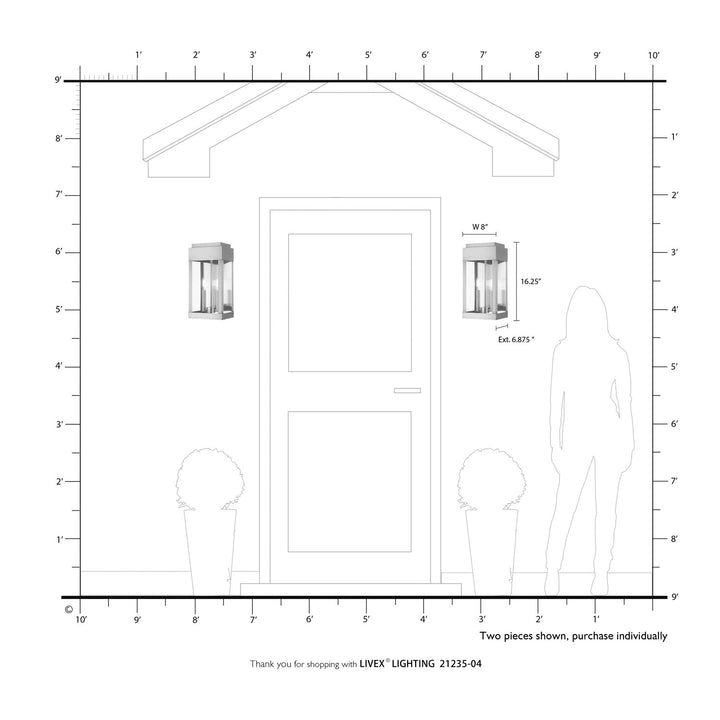 2 Light Black Outdoor Wall Lantern