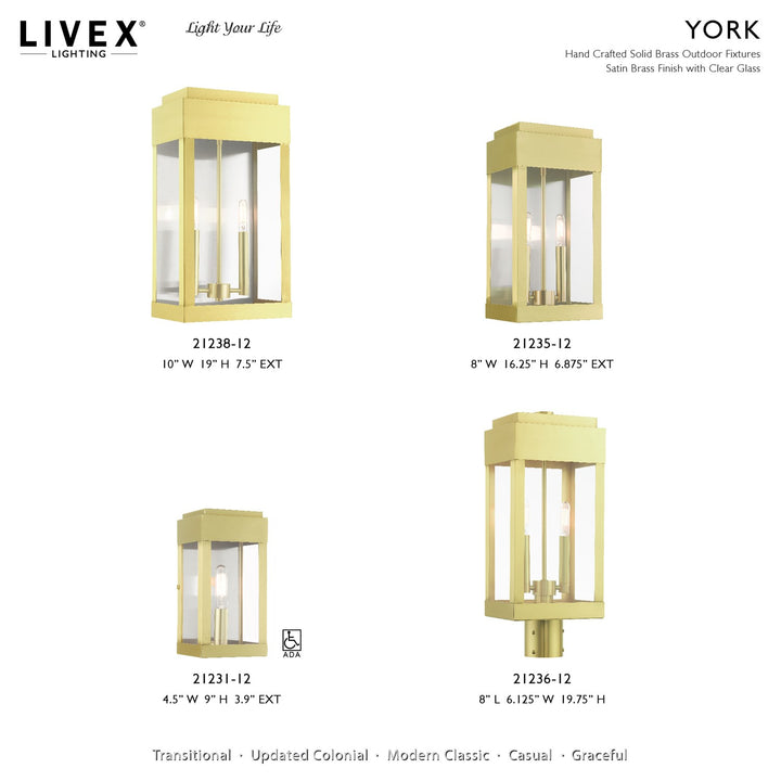 2 Light Satin Brass Outdoor Wall Lantern