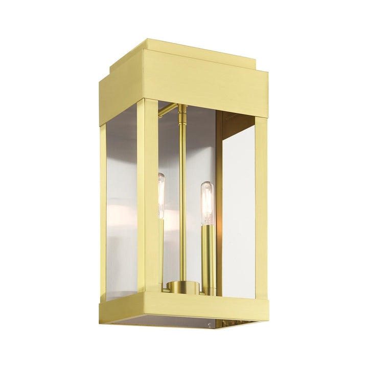2 Light Satin Brass Outdoor Wall Lantern