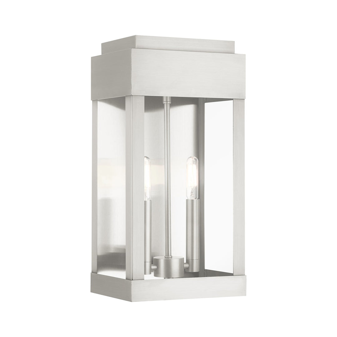 2 Light Brushed Nickel Outdoor Wall Lantern by Livex Lighting