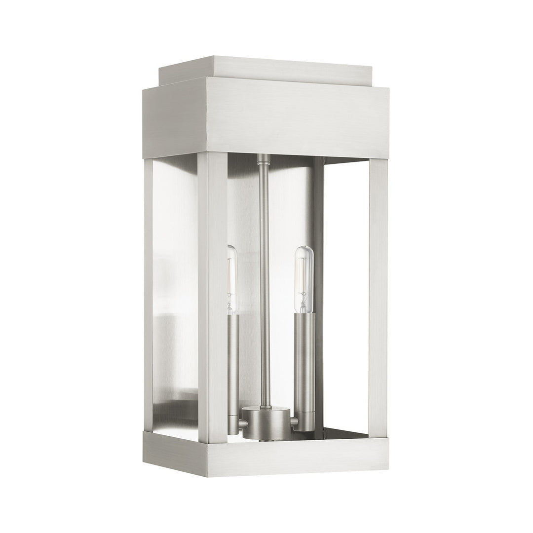 2 Light Brushed Nickel Outdoor Wall Lantern