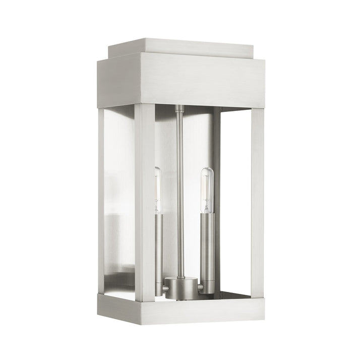 2 Light Brushed Nickel Outdoor Wall Lantern