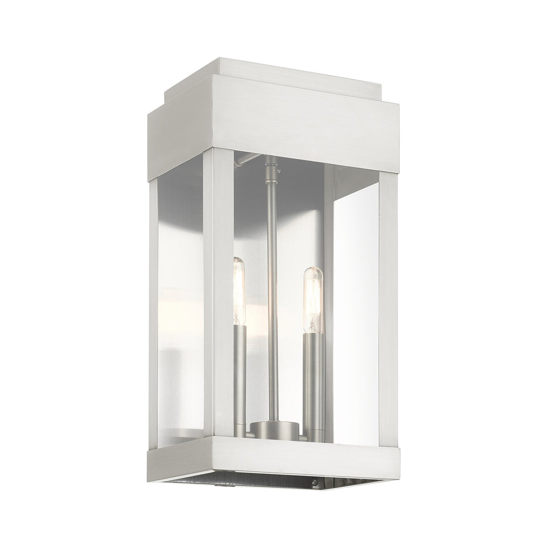 2 Light Brushed Nickel Outdoor Wall Lantern