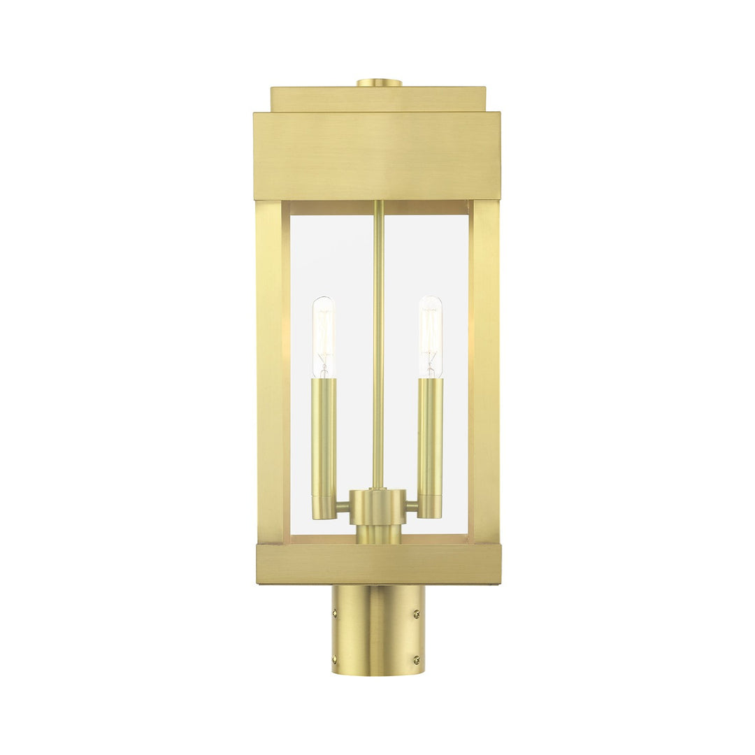 2 Light Satin Brass Outdoor Post Top Lantern