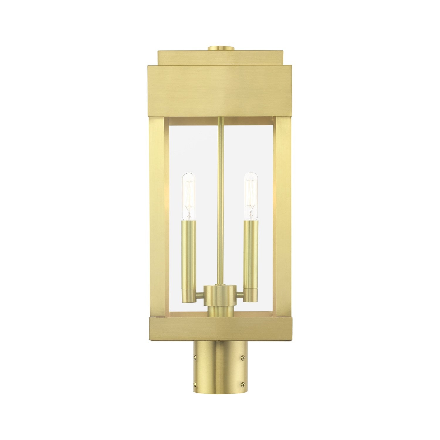 2 Light Satin Brass Outdoor Post Top Lantern