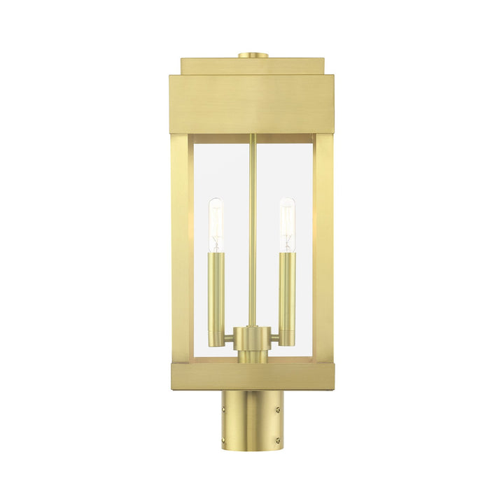 2 Light Satin Brass Outdoor Post Top Lantern