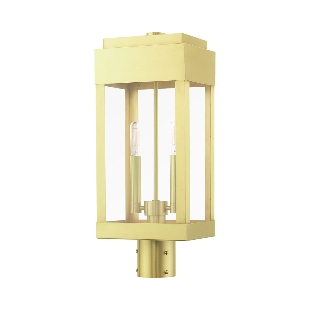 2 Light Satin Brass Outdoor Post Top Lantern