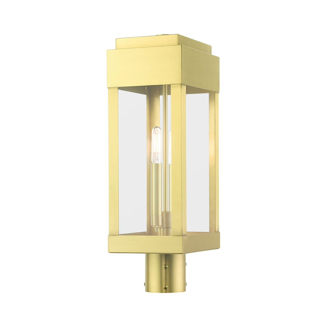 2 Light Satin Brass Outdoor Post Top Lantern