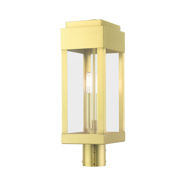 2 Light Satin Brass Outdoor Post Top Lantern
