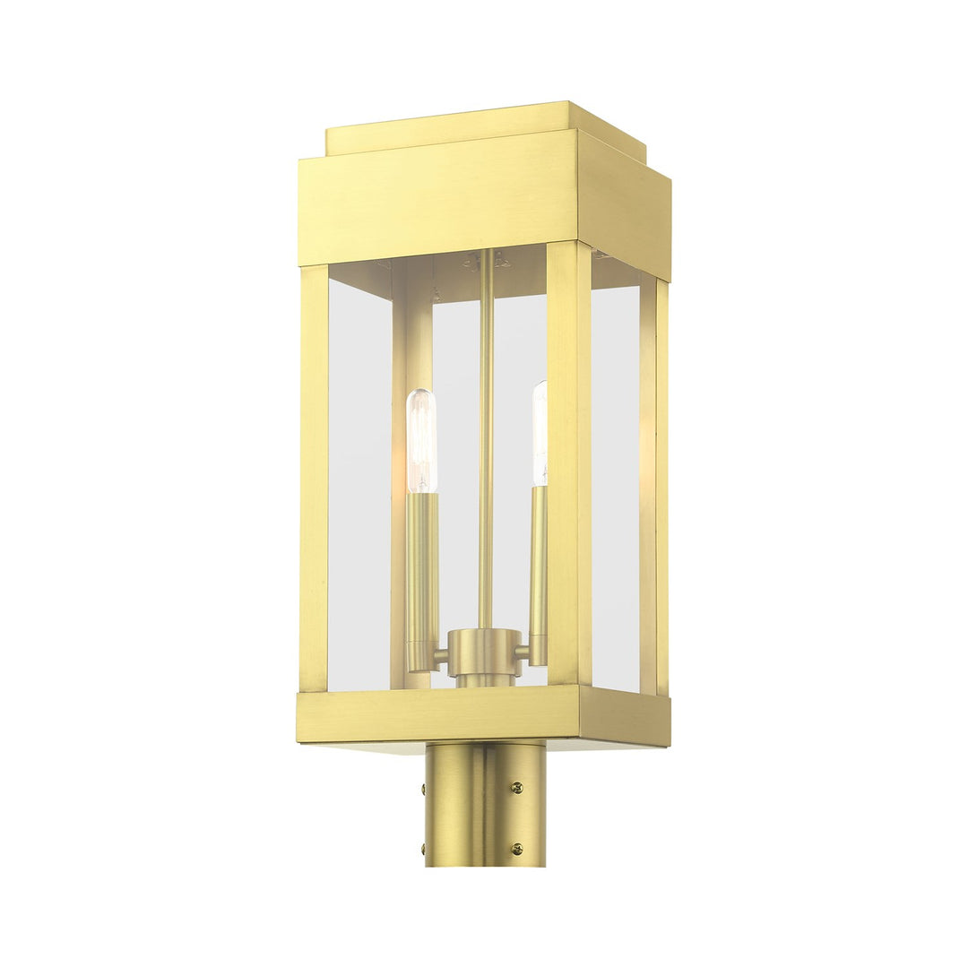 2 Light Satin Brass Outdoor Post Top Lantern