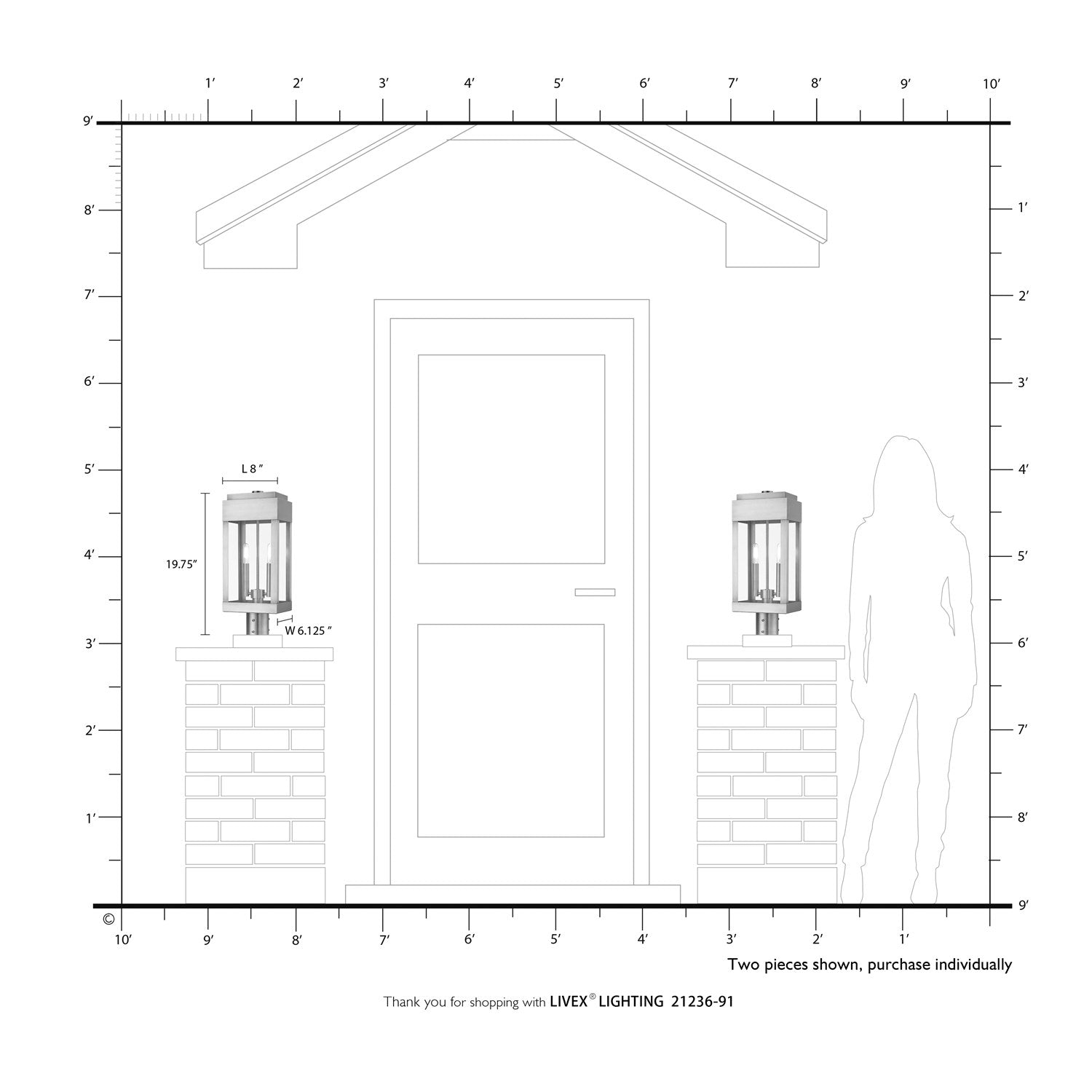 2 Light Brushed Nickel Outdoor Post Top Lantern