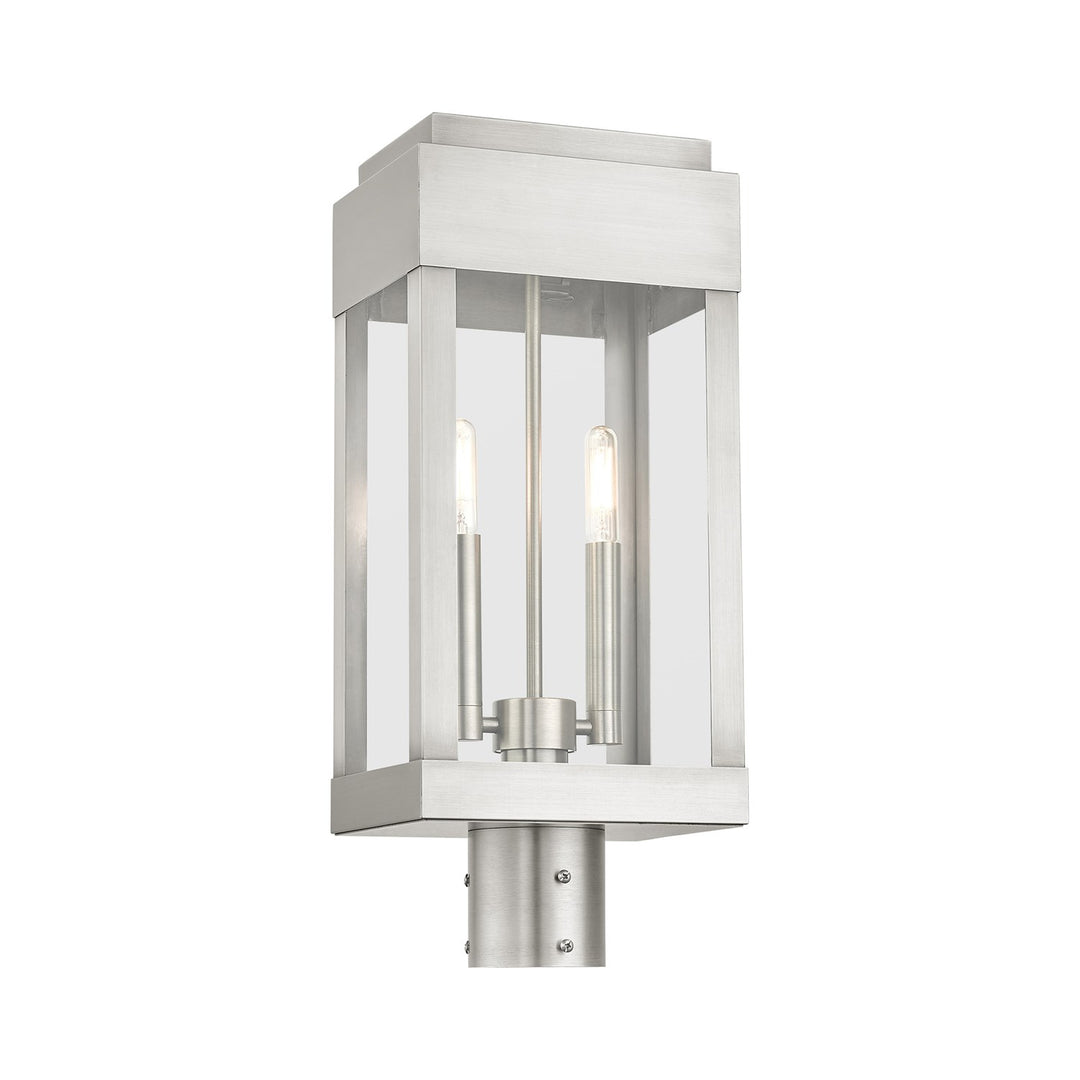 2 Light Brushed Nickel Outdoor Post Top Lantern