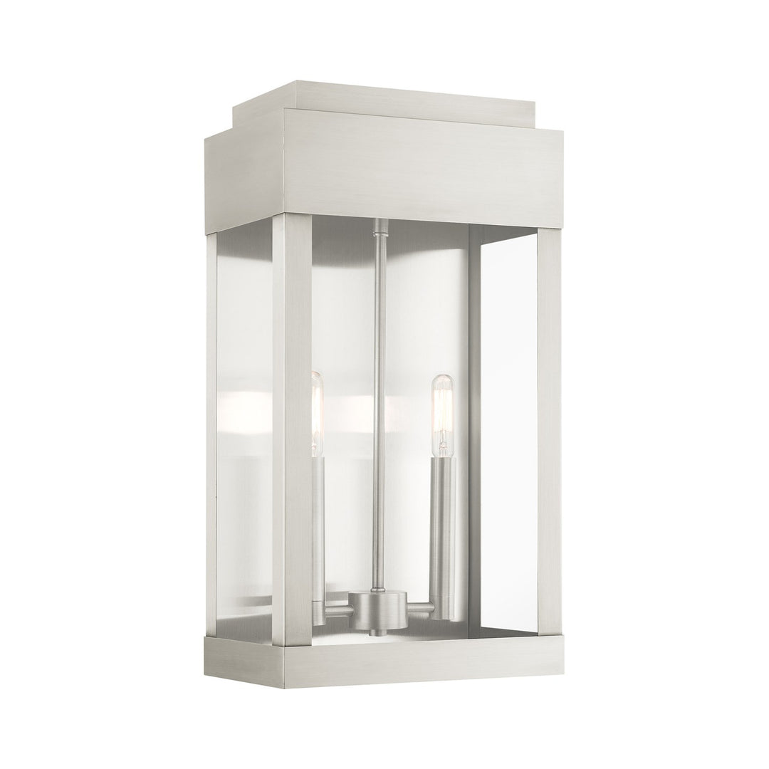 2 Light Brushed Nickel Outdoor Wall Lantern by Livex Lighting