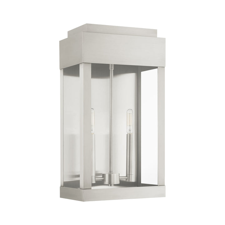 2 Light Brushed Nickel Outdoor Wall Lantern