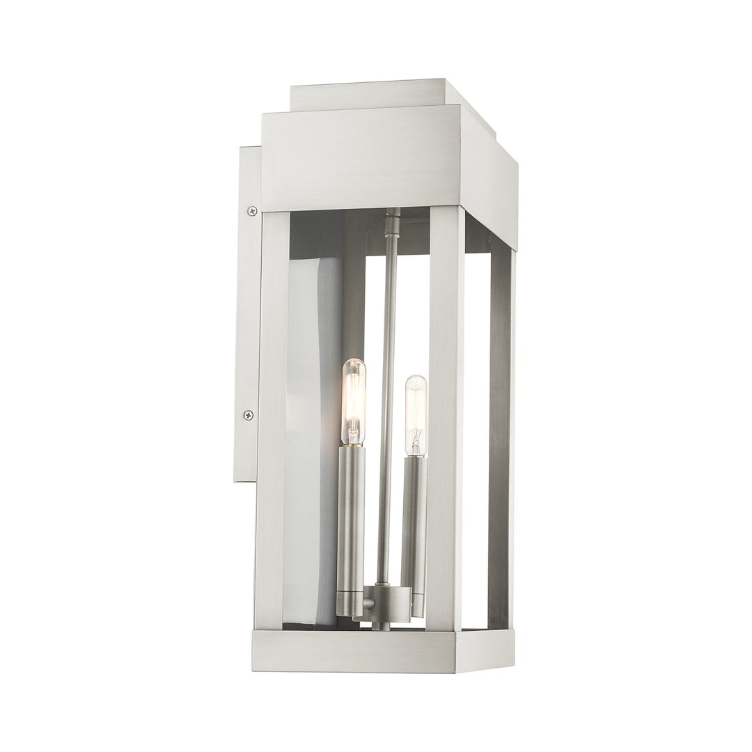 2 Light Brushed Nickel Outdoor Wall Lantern