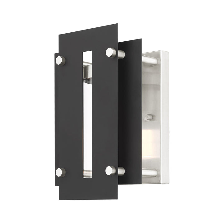 1 Light Black & Brushed Nickel Outdoor Wall Lantern