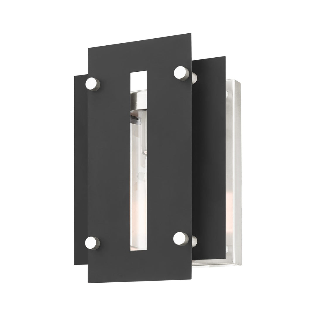 1 Light Black & Brushed Nickel Outdoor Wall Lantern