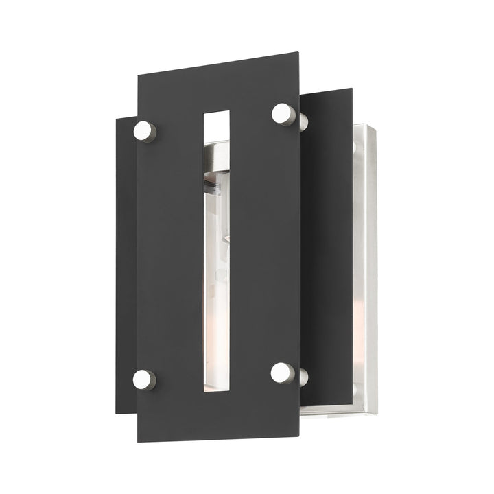 1 Light Black & Brushed Nickel Outdoor Wall Lantern