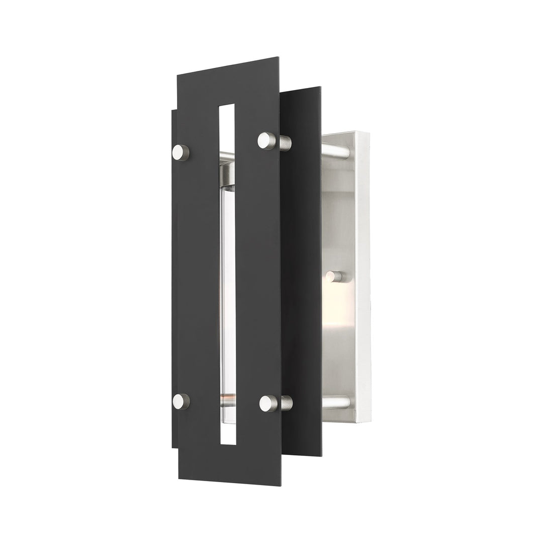 1 Light Black & Brushed Nickel Outdoor Wall Lantern