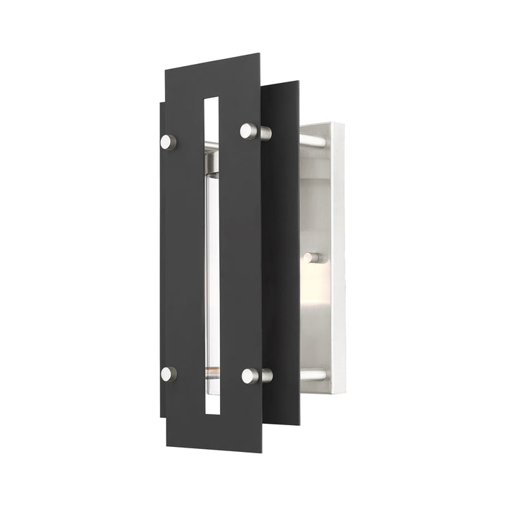 1 Light Black & Brushed Nickel Outdoor Wall Lantern