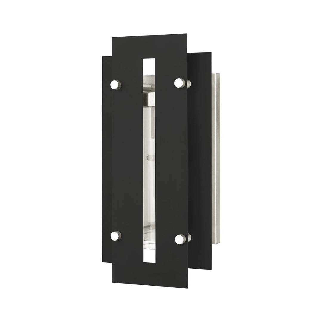 1 Light Black & Brushed Nickel Outdoor Wall Lantern