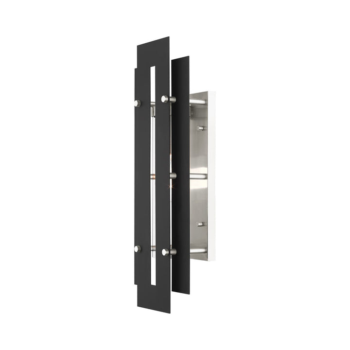 1 Light Black & Brushed Nickel Outdoor Wall Lantern